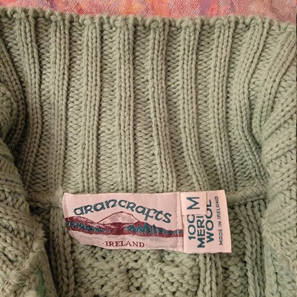 ARAN CRAFTS Ireland Merino Wool Green Cardigan, Size M-L - Picture 7 of 16